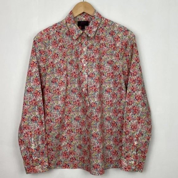 J.Crew x Liberty 6 Popover Shirt Swirling Petals Pink Red Blue Yellow - Picture 4 of 14